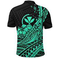 Hawaii Humpback Whale With Hibiscus Tribal Turquoise Polo Shirt - LT12 - Polynesian Pride