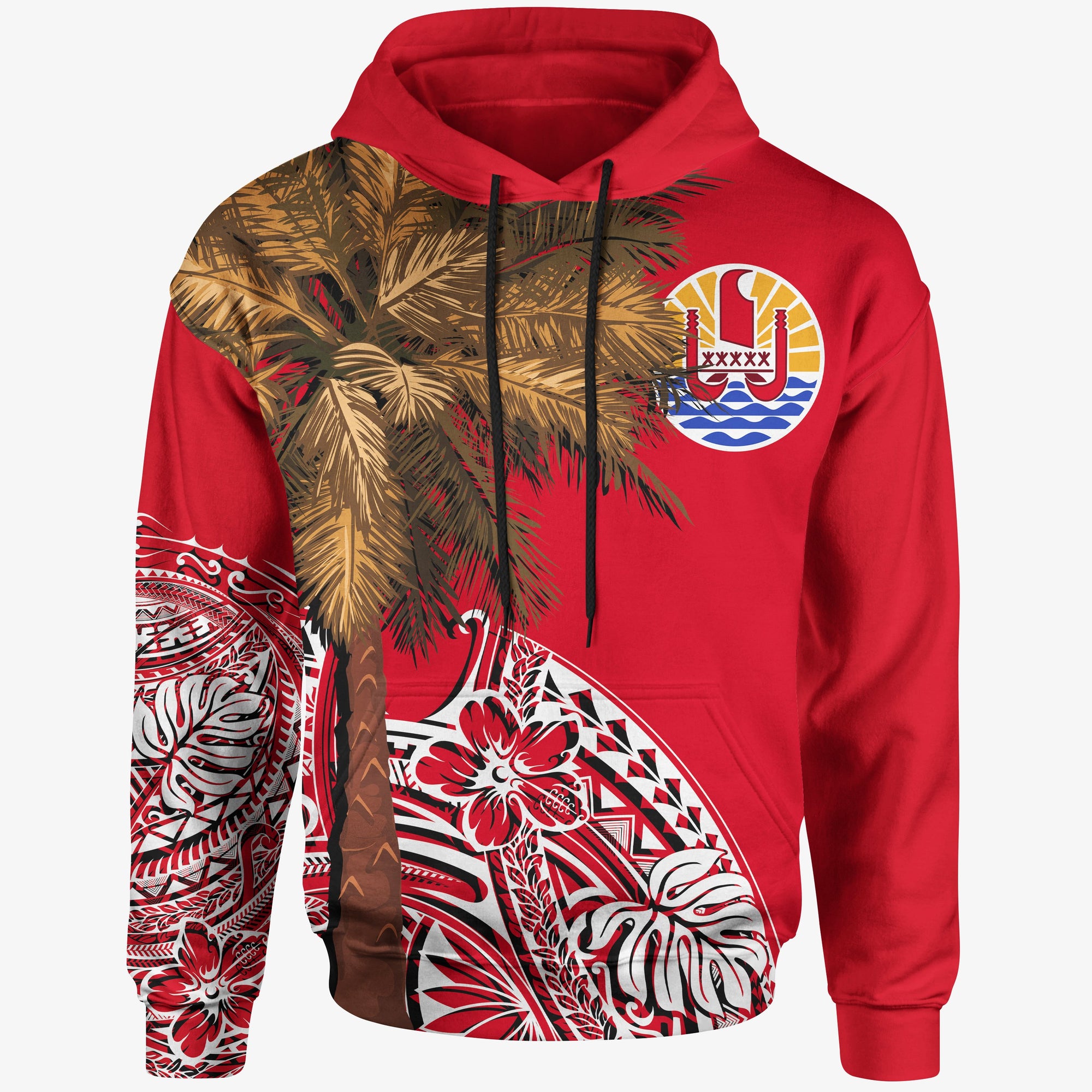 French Polynesia Hoodie Palm Tree Polynesian Pattern Unisex Red - Polynesian Pride