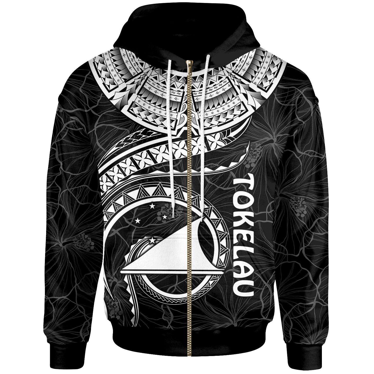 Tokelau Polynesian Zip up Hoodie Tokelau Waves (White) Unisex White - Polynesian Pride