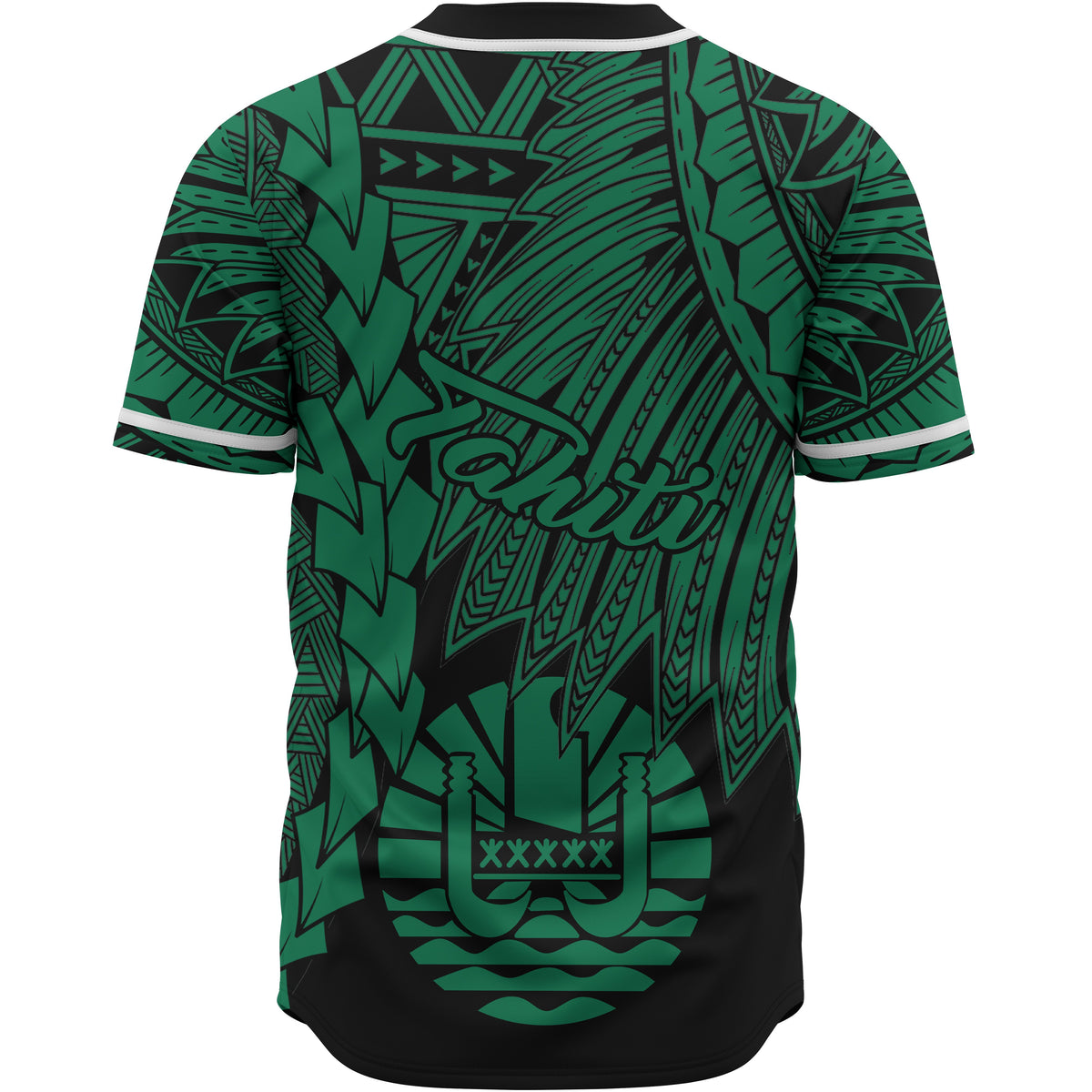 Tahiti Polynesian Custom Personalised Baseball Shirt - Tribal Wave Tattoo Green - Polynesian Pride