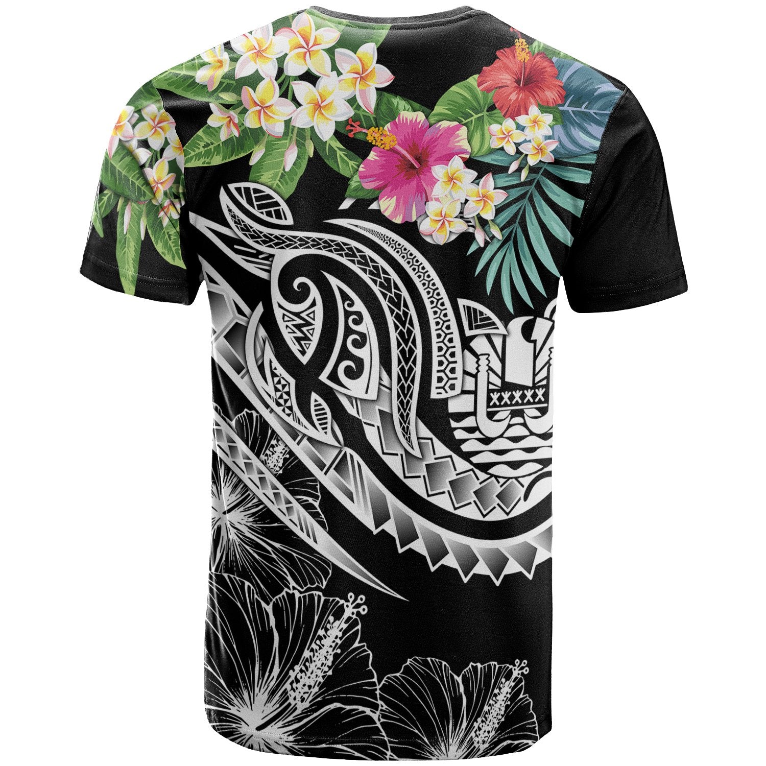 Tahiti Polynesian T Shirt Summer Plumeria (Black) Unisex Black - Polynesian Pride