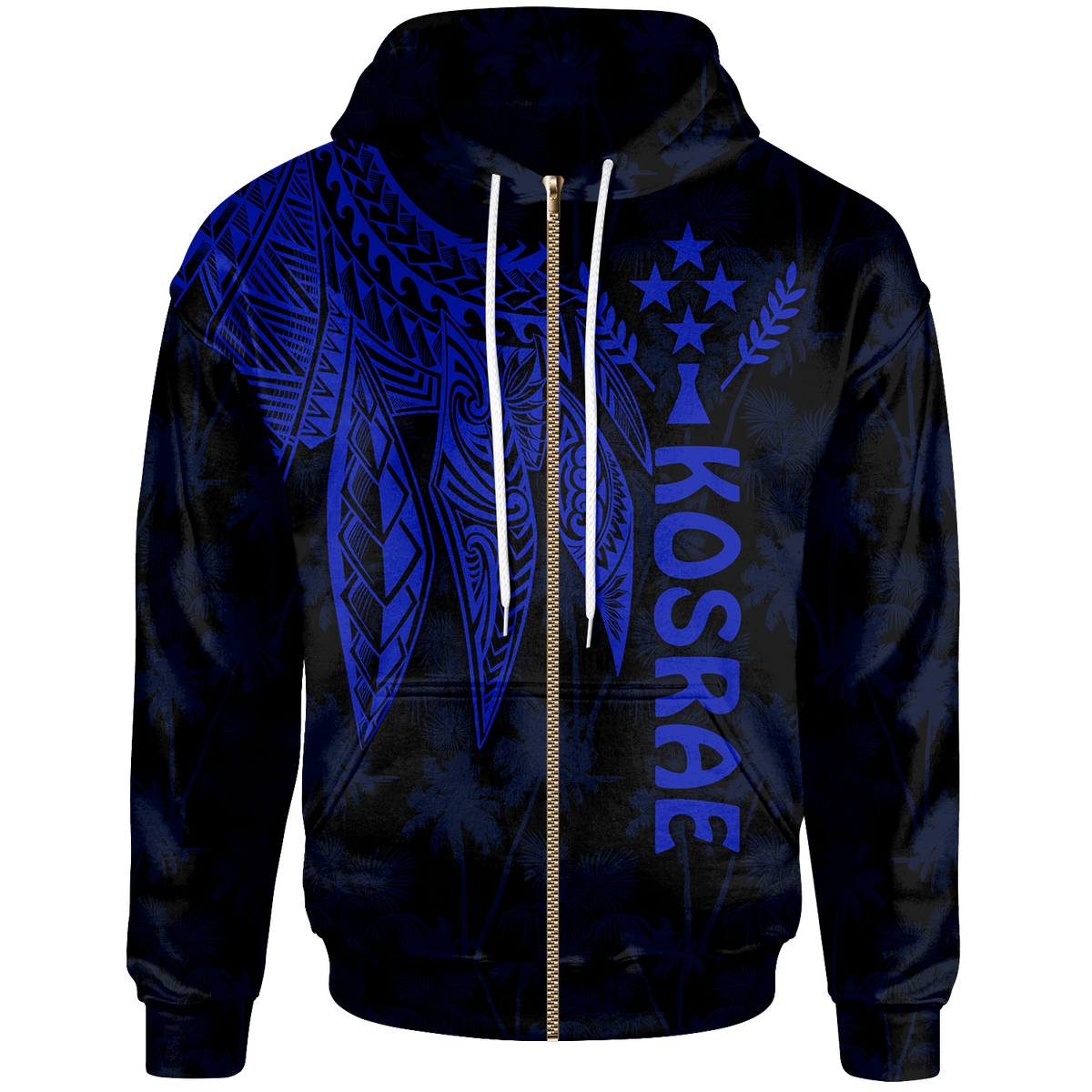 Kosrae Zip up Hoodie Polynesian Wings (Blue) Unisex Blue - Polynesian Pride