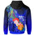 Cook Islands Hoodie Humpback Whale with Tropical Flowers (Blue) - Polynesian Pride