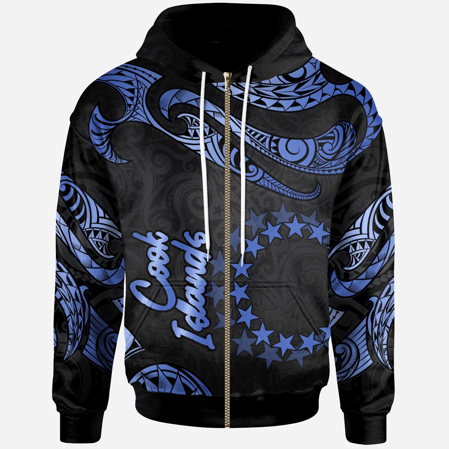 Cook Islands Polynesian Zip Hoodie Polynesian Tattoo Blue Version Unisex Blue - Polynesian Pride