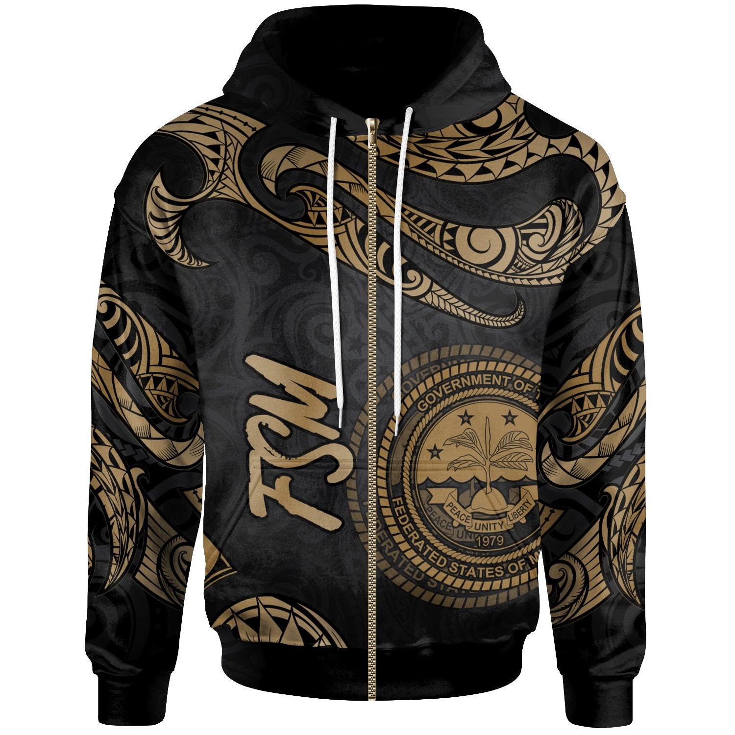 Federated States of Micronesia Polynesian Zip Hoodie Polynesian Tattoo Gold Version Unisex Gold - Polynesian Pride