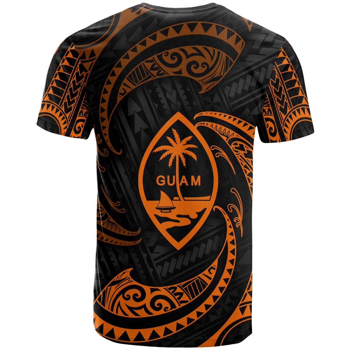 Guam Polynesian All Over T Shirt Orange Tribal Wave - Polynesian Pride