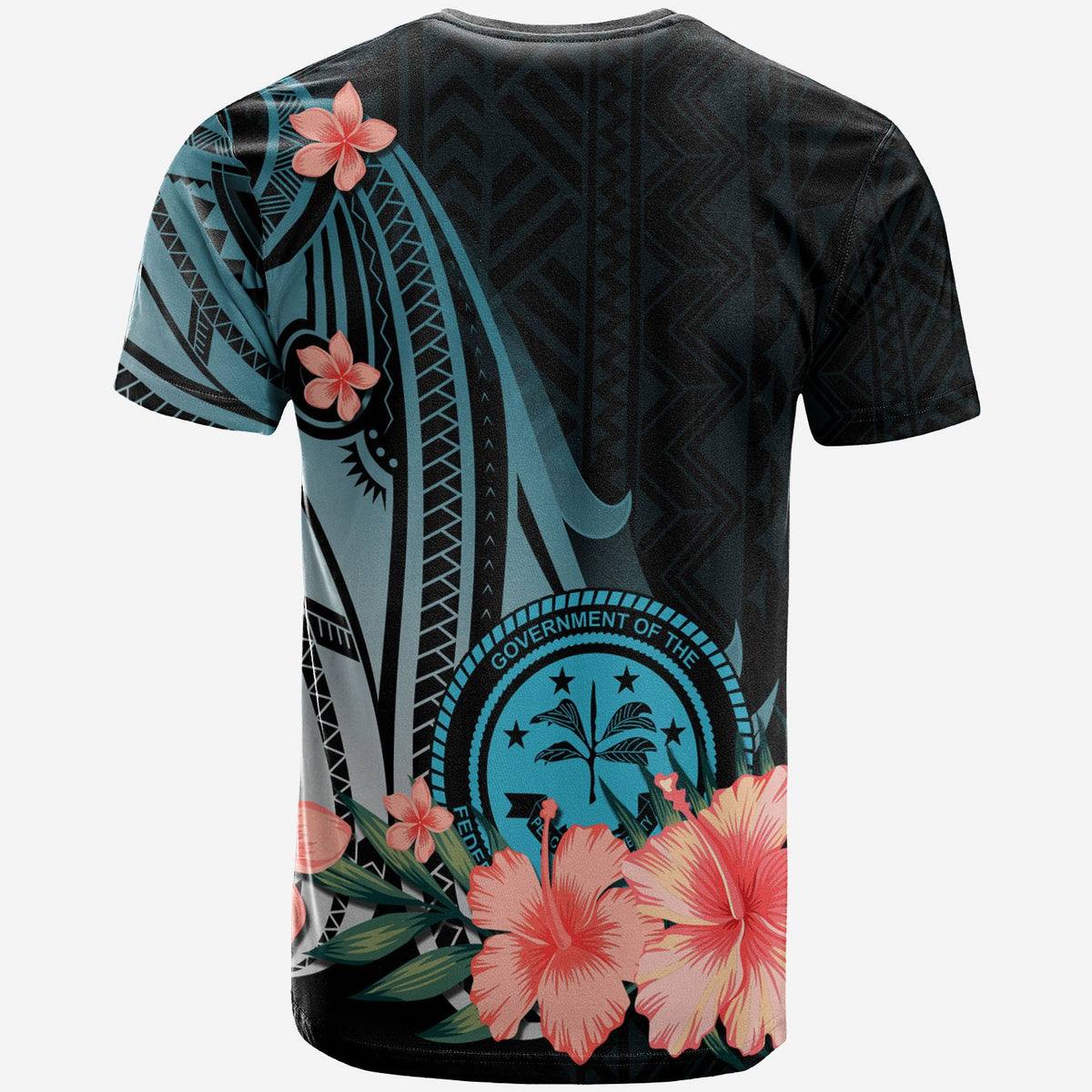 Federated States of Micronesia T Shirt Turquoise Polynesian Hibiscus Pattern Style - Polynesian Pride