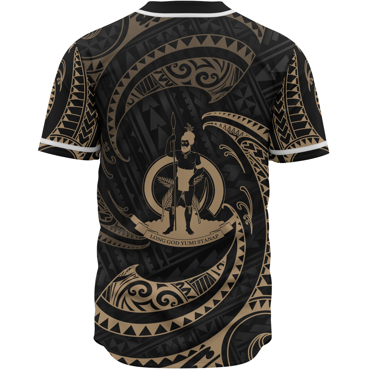 Vanuatu Polynesian Baseball Shirt - Gold Tribal Wave - Polynesian Pride