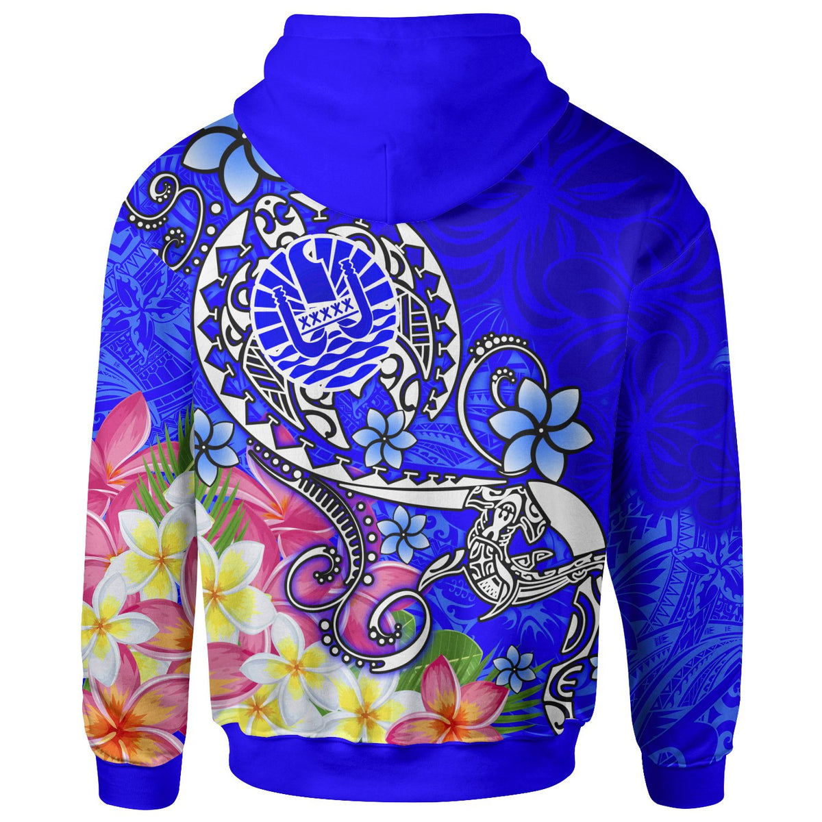 Tahiti Zip up Hoodie Turtle Plumeria (Blue) - Polynesian Pride