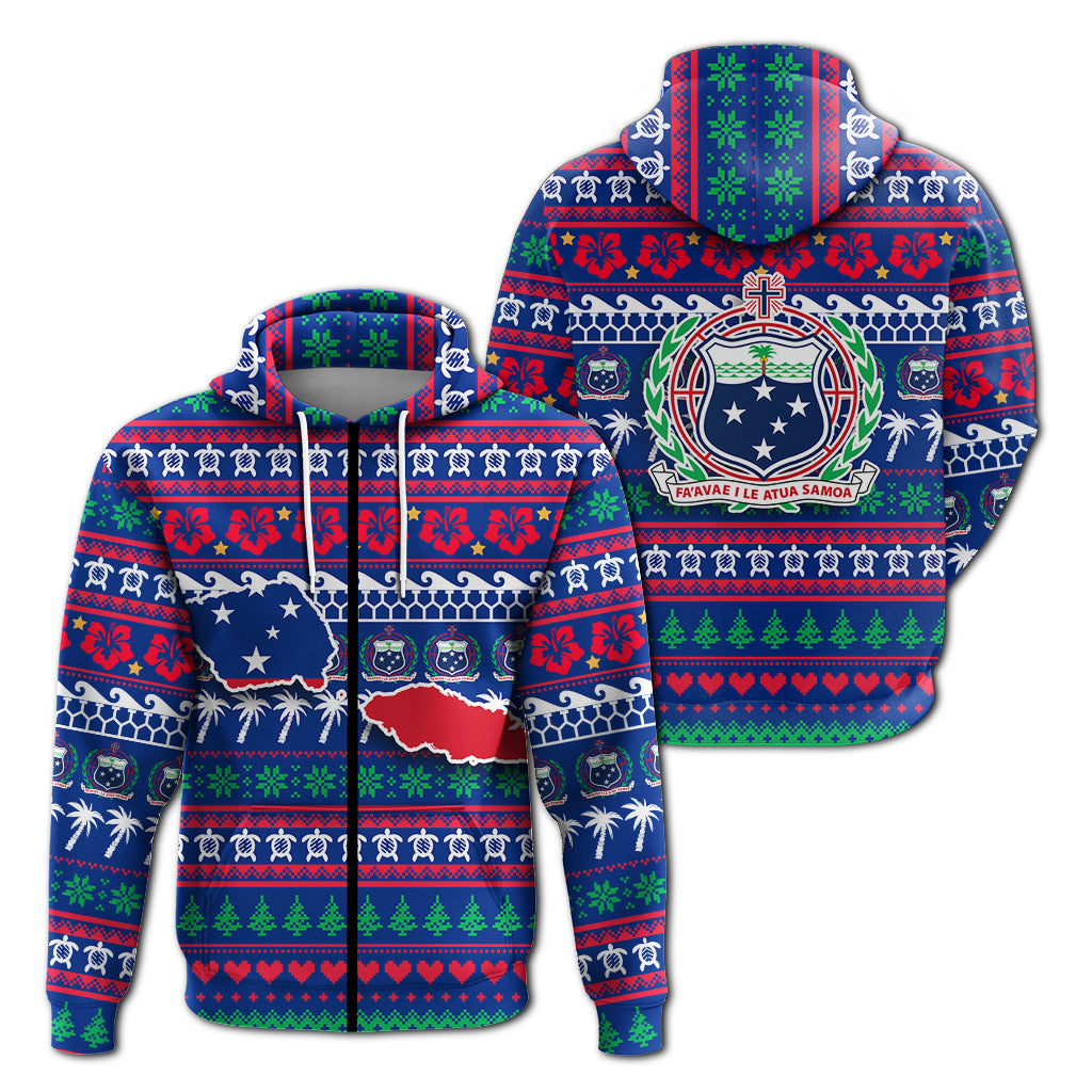 Samoa Christmas Zip Hoodie Ugly Christmas LT12 Unisex Blue - Polynesian Pride