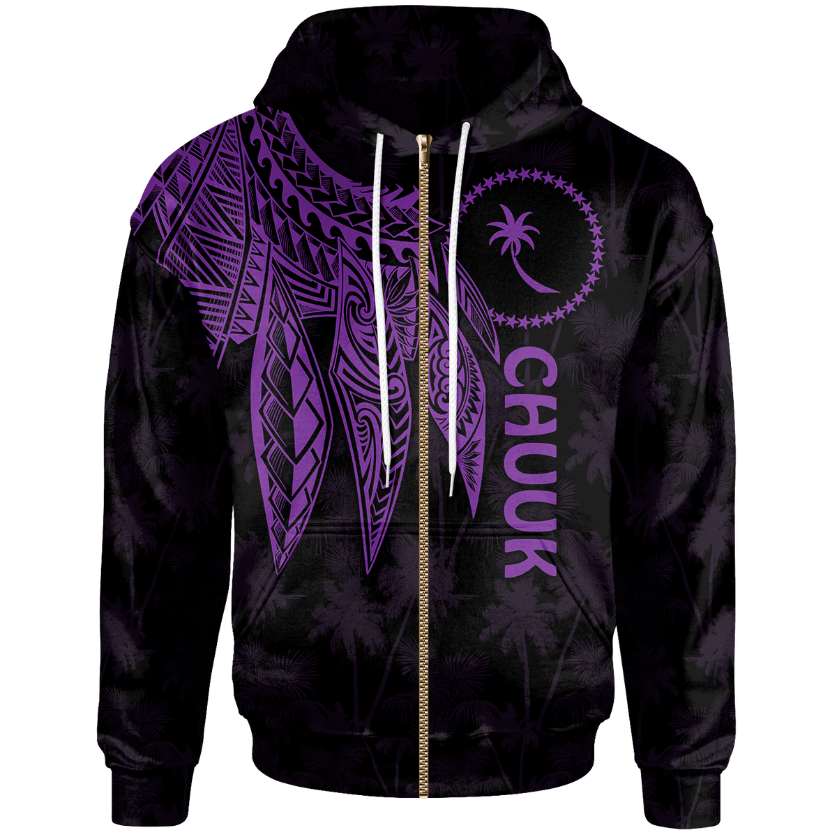 Chuuk Zip up Hoodie Polynesian Wings (Purple) Unisex Purple - Polynesian Pride