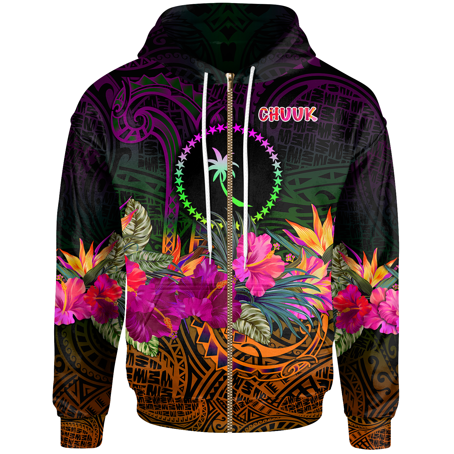 Chuuk Zip up Hoodie Summer Hibiscus Unisex Reggae - Polynesian Pride