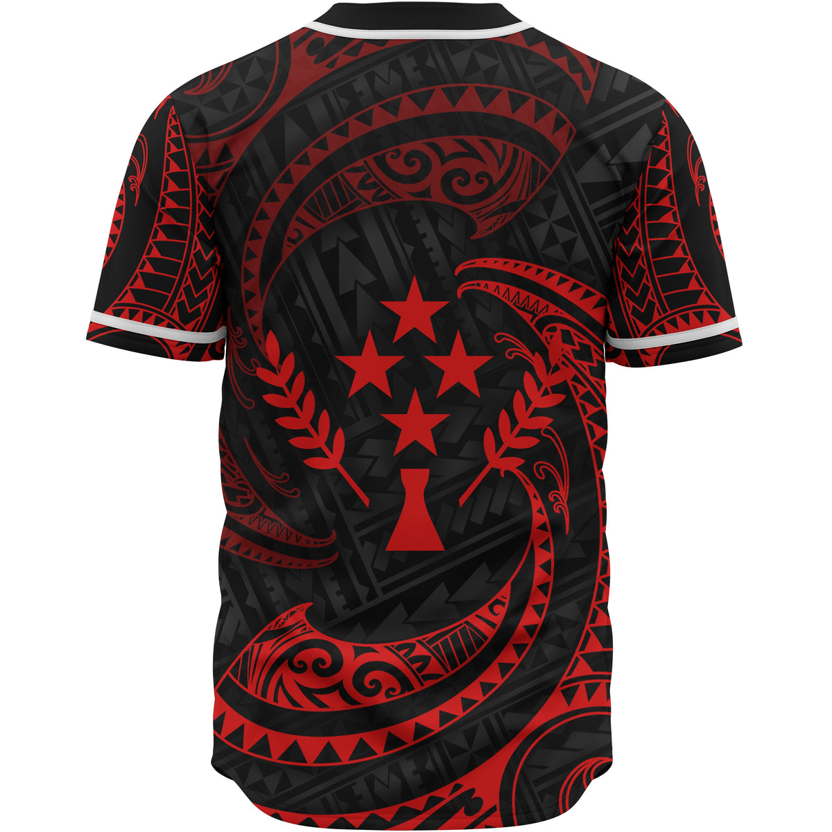 Kosrae Polynesian Baseball Shirt - Red Tribal Wave - Polynesian Pride