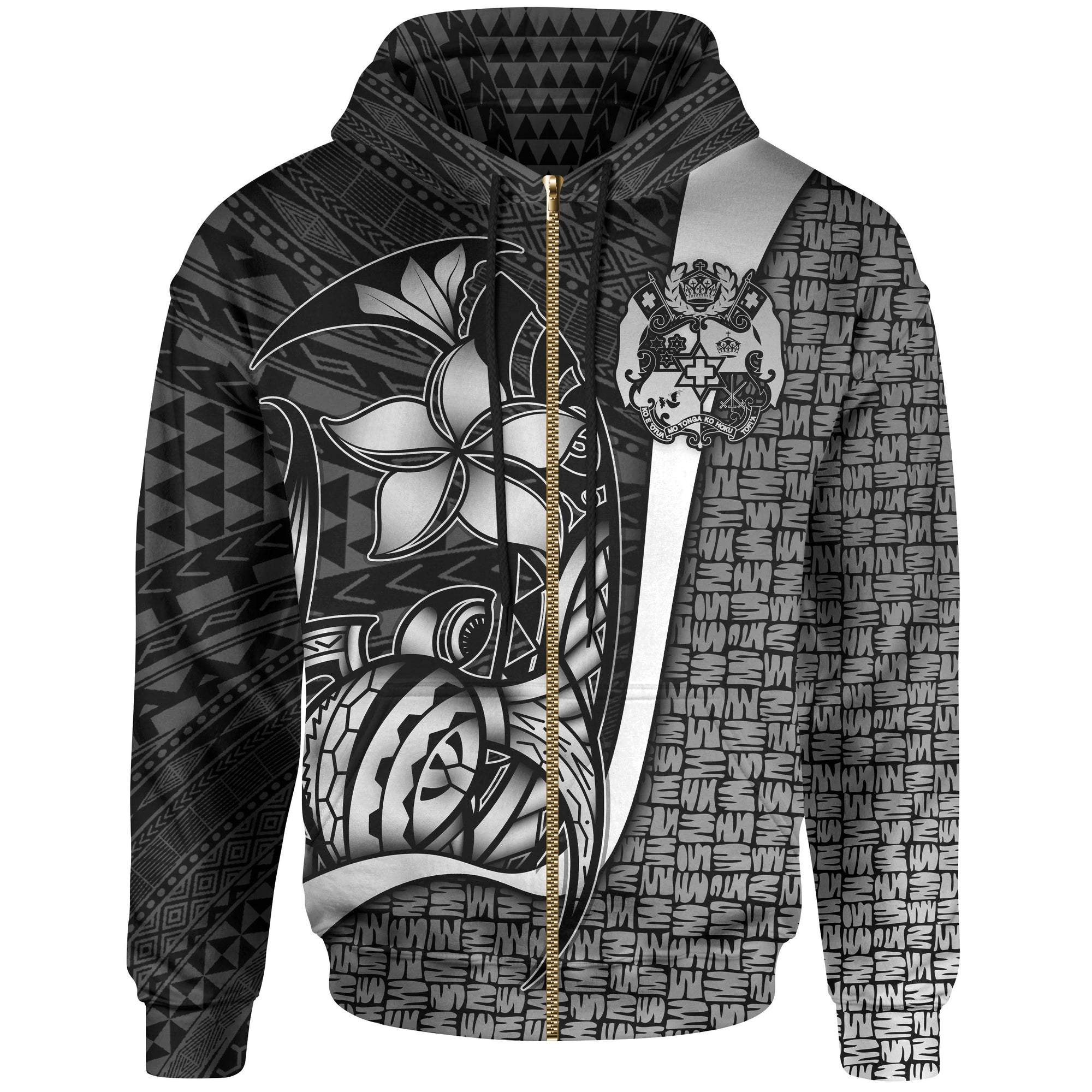 Tonga Polynesian Zip up Hoodie White Turtle with Hook WHITE - Polynesian Pride