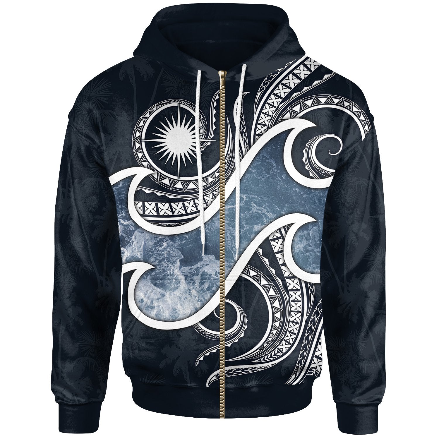 Marshall Islands Polynesian Zip up Hoodie Ocean Style Unisex Blue - Polynesian Pride