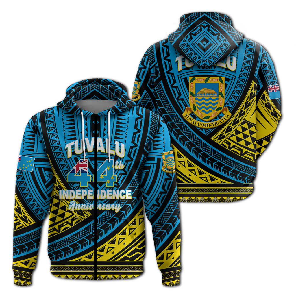 Tuvalu Hoodie 44th Independence Anniversary Tribal Pattern LT12 Zip Hoodie Blue - Polynesian Pride