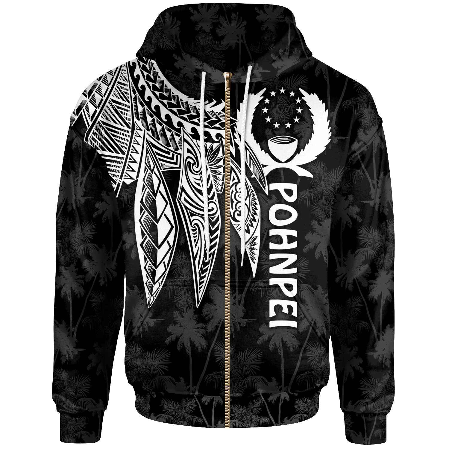 Pohnpei Zip up Hoodie Polynesian Wings (White) Unisex White - Polynesian Pride