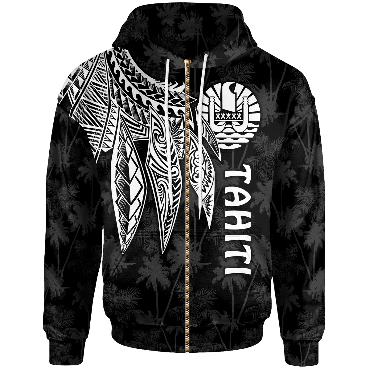 Tahiti Zip up Hoodie Polynesian Wings (White) Unisex White - Polynesian Pride