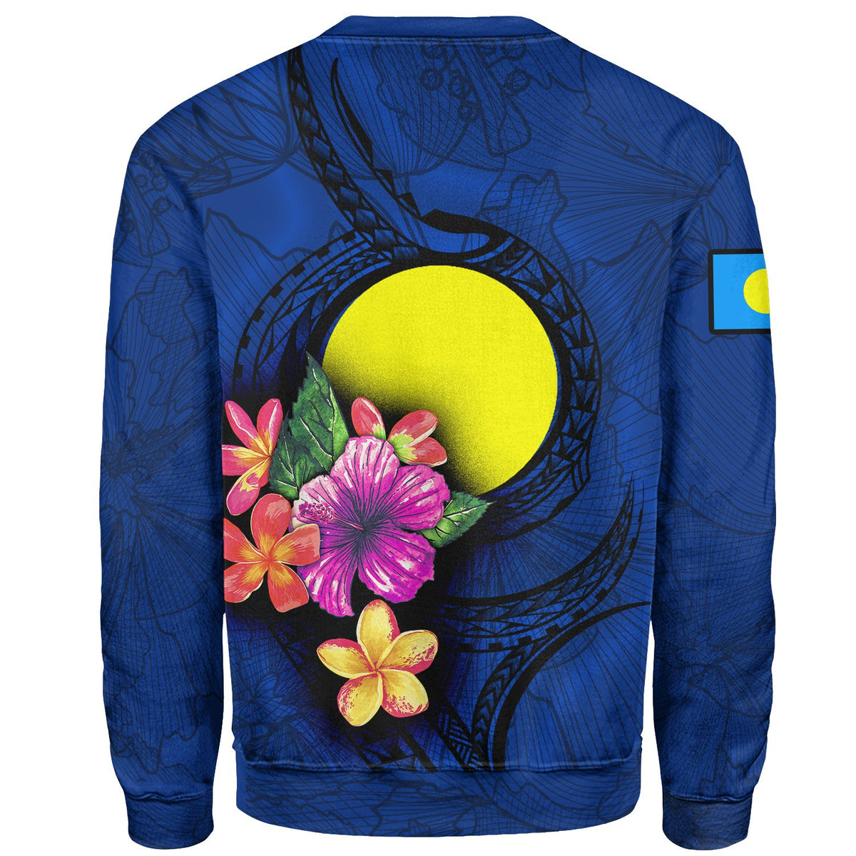 Palau Polynesian Custom Personalised Sweater - Floral With Seal Blue - Polynesian Pride