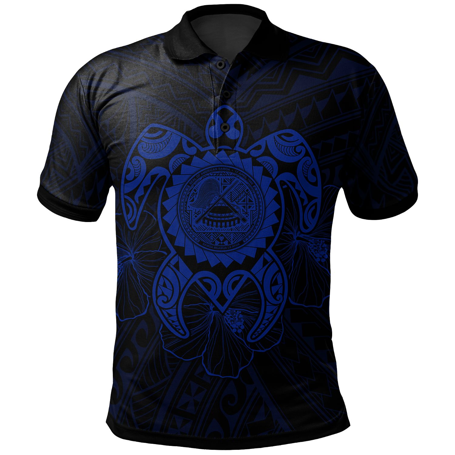 American Samoa Polynesian Polo Shirt Vintage Polynesian Turtle (Blue) Unisex Blue - Polynesian Pride