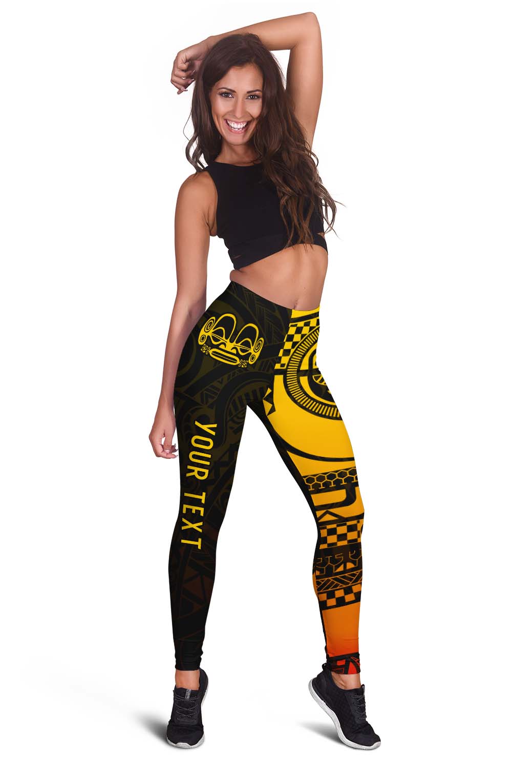 (Custom Personalised) Marquesas Islands Tiki Women Leggings Gradient Marquesan Tattoo LT13 Yellow - Polynesian Pride