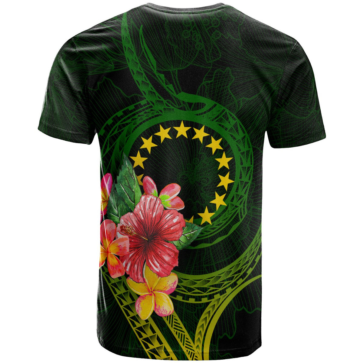 Cook Islands Polynesian T Shirt Floral With Seal Flag Color - Polynesian Pride