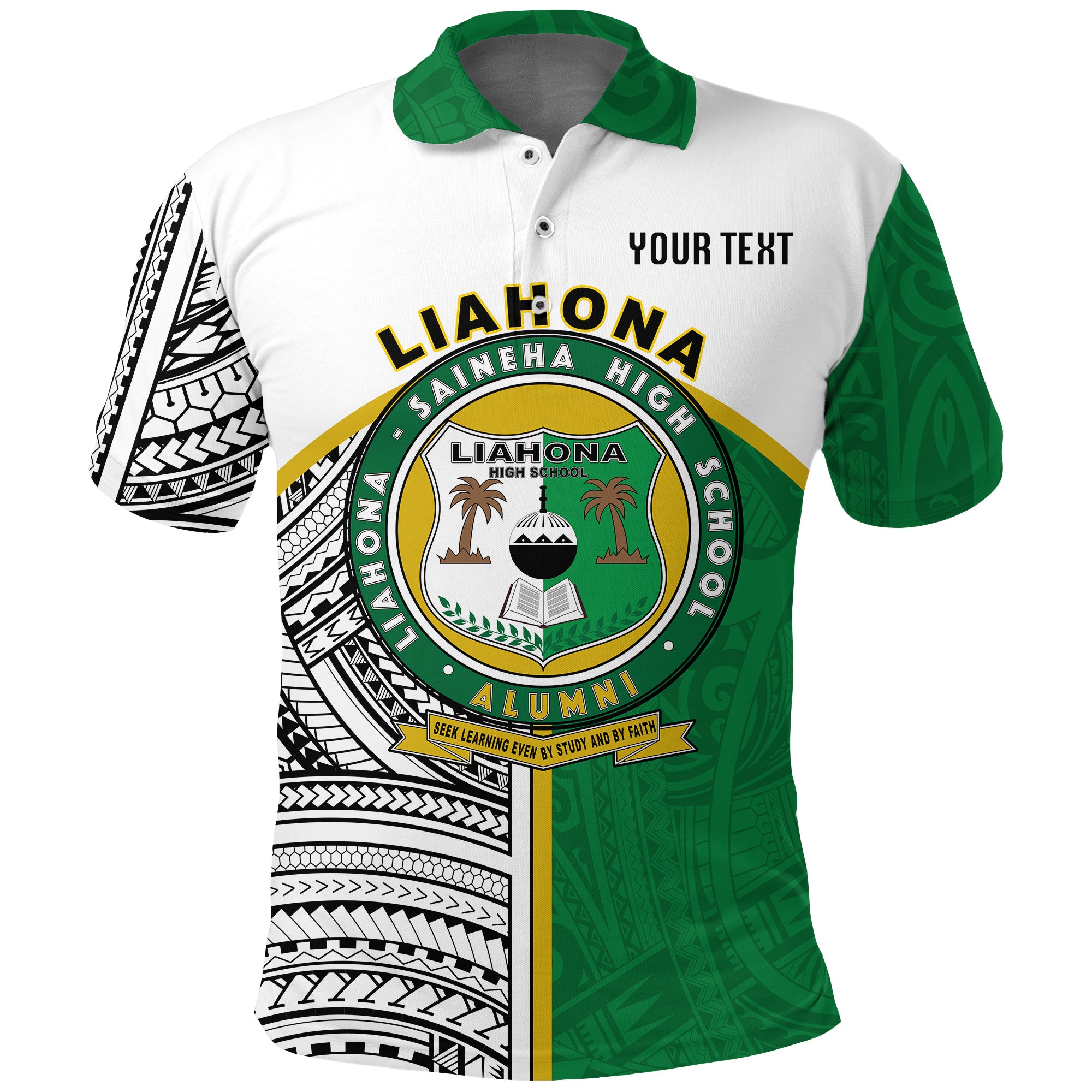Custom Liahona High School Polo Shirt Polynesian Patterns LT20 Green - Polynesian Pride