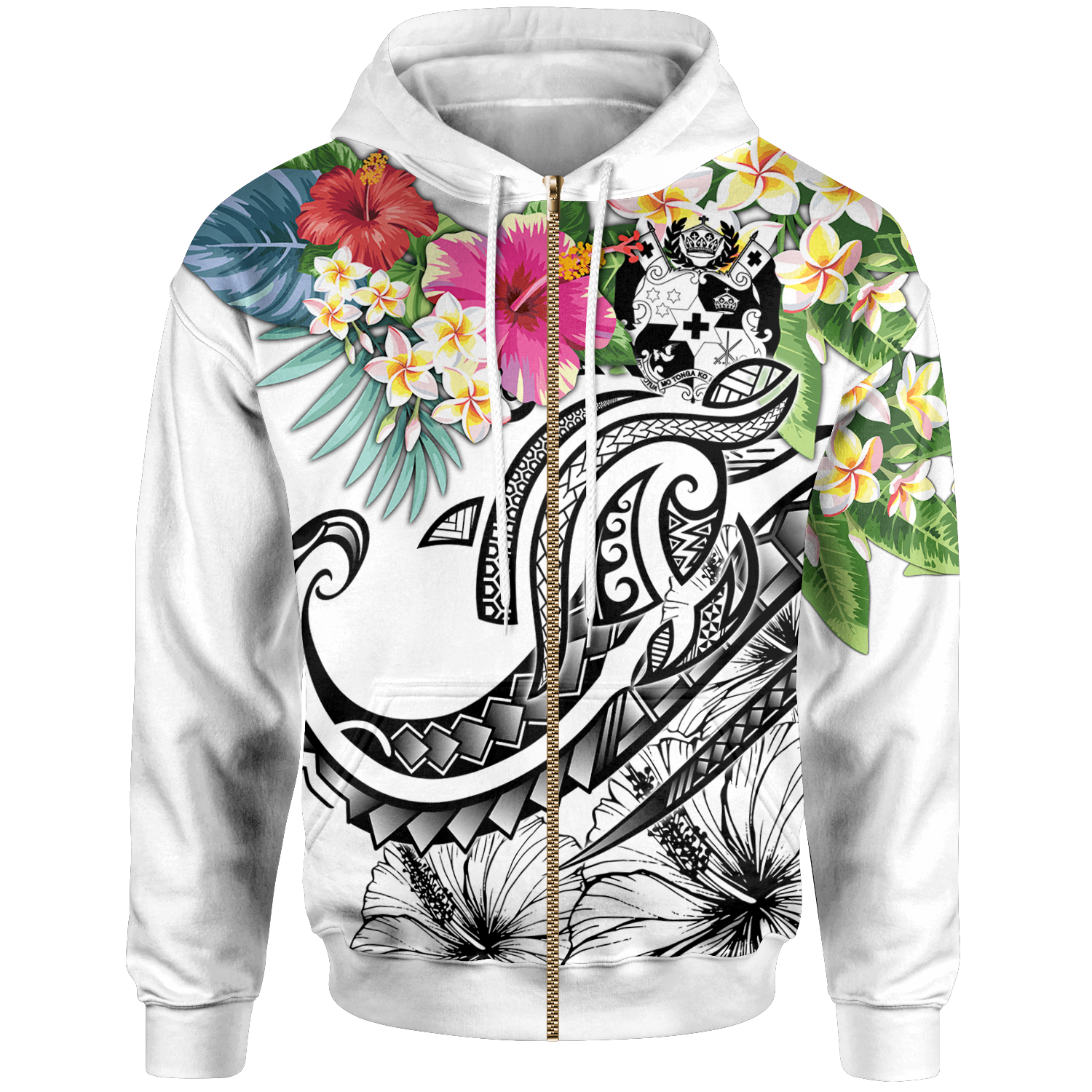 Tonga Polynesian Zip up Hoodie Summer Plumeria (White) Unisex Whitle - Polynesian Pride