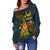 Pohnpei Polynesian Women's Off Shoulder Sweater - Legend of Pohnpei (Blue) - Polynesian Pride