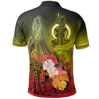 Vanuatu Custom Polo Shirt Humpback Whale with Tropical Flowers (Yellow) - Polynesian Pride