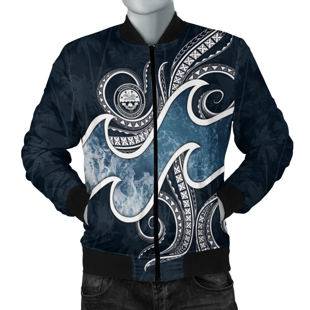 FSM Islands Polynesian Men's Bomber Jacket - Ocean Style Blue - Polynesian Pride