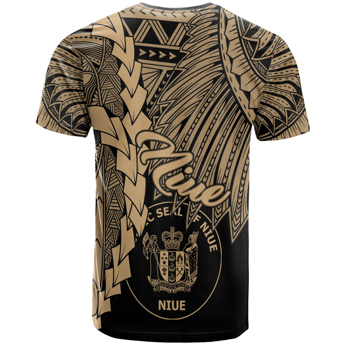 Niue Polynesian T Shirt Tribal Wave Tattoo Gold - Polynesian Pride