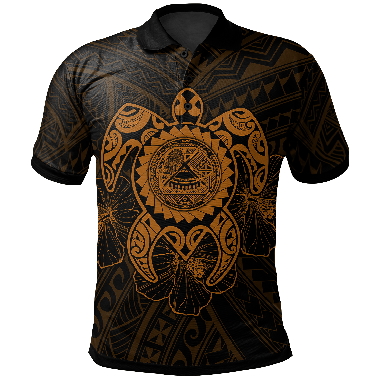 American Samoa Polynesian Polo Shirt Vintage Polynesian Turtle (Golden) Unisex Golden - Polynesian Pride