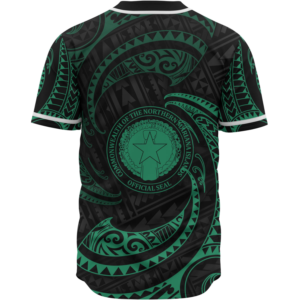 Northern Mariana Islands Polynesian Baseball Shirt - Green Tribal Wave - Polynesian Pride