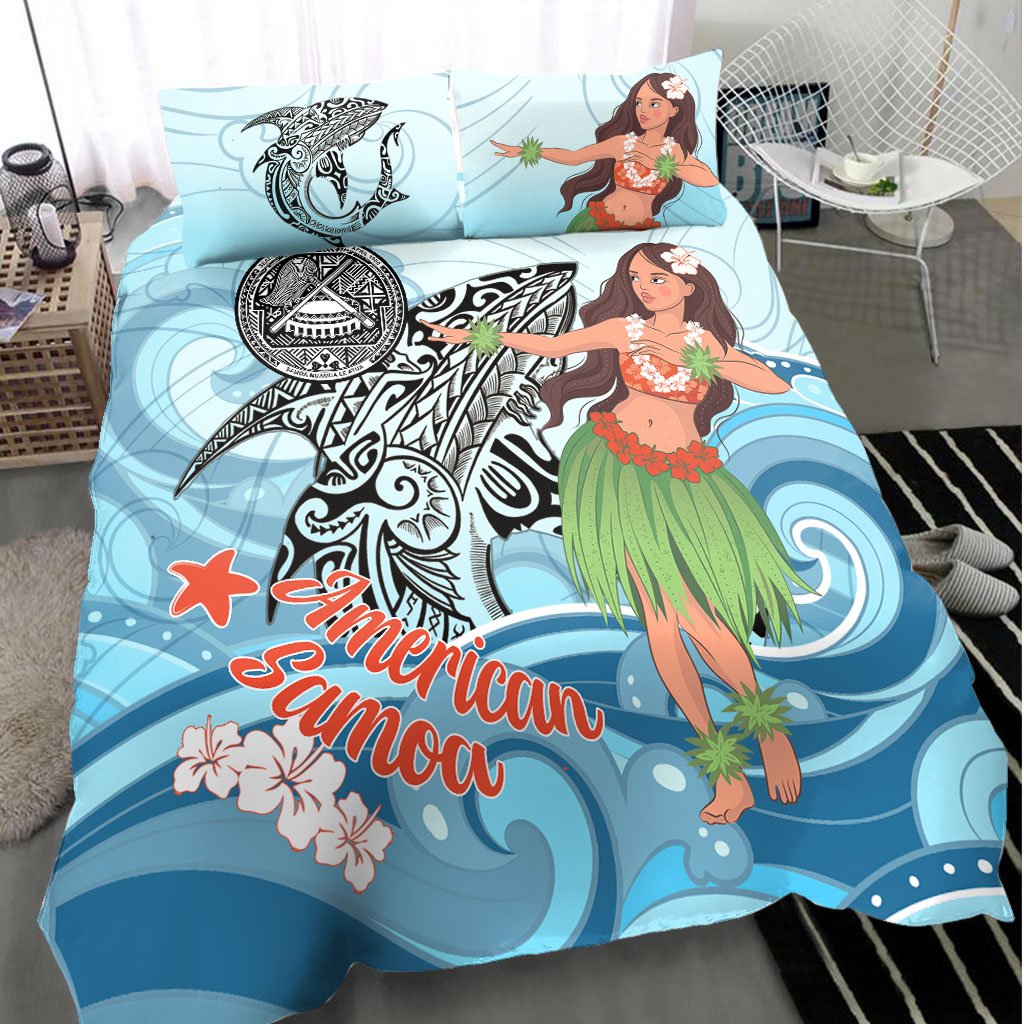 American Samoa Bedding Set - Polynesian Girls With Shark - Polynesian Pride