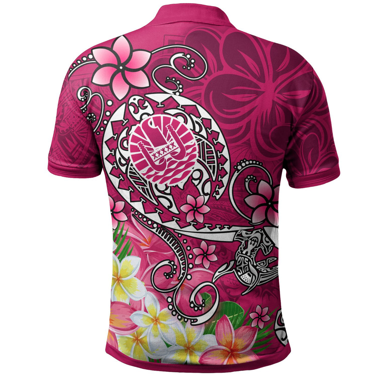 Tahiti Polo Shirt Turtle Plumeria (Pink) - Polynesian Pride