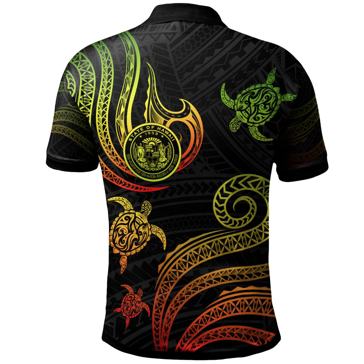 Hawaii Custom Polo Shirt Polynesian Turtle With Pattern Reggae - Polynesian Pride