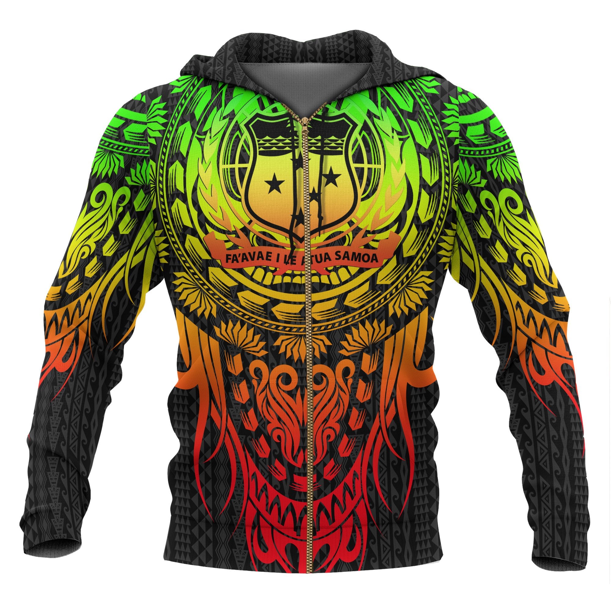 Samoa Polynesian Zip up Hoodie Tattoo Pattern With Seal Unisex Reggae - Polynesian Pride