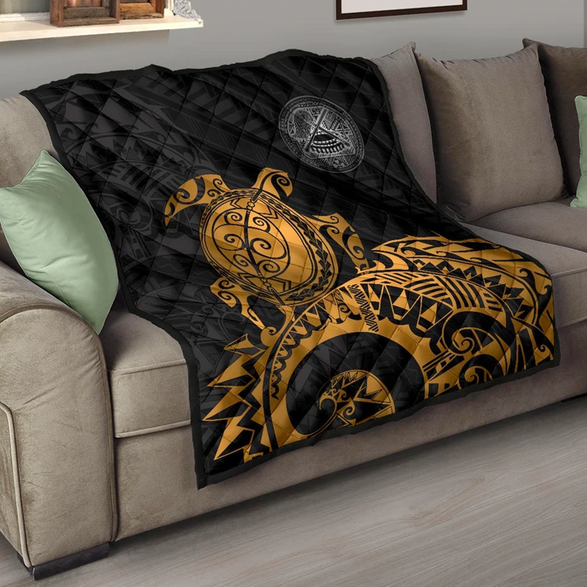 American Samoa Polynesian Premium Quilt - Polynesian Turtle Golden Golden - Polynesian Pride