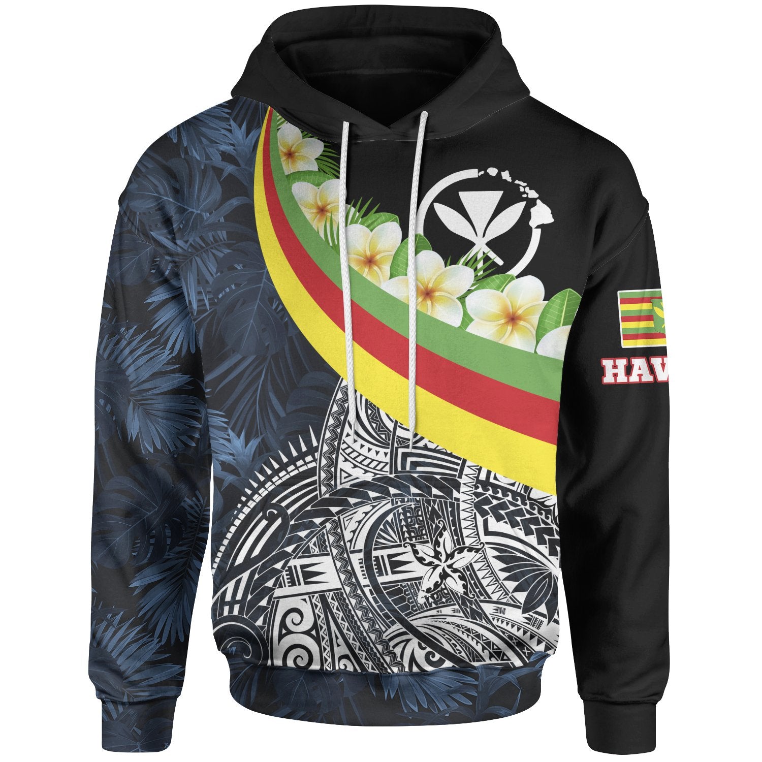 Polynesian Hawaii Hoodie Kanaka Maoli With Plumeria Style Unisex Black - Polynesian Pride