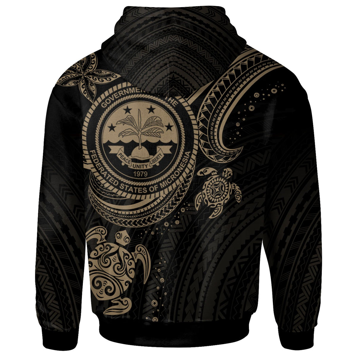 Federated States of Micronesia Custom Zip up Hoodie Coat of Arm with Gold Turtle - Polynesian Pride