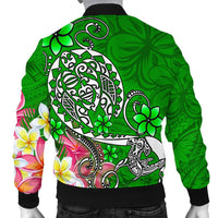 Fiji Men's Bomber Jacket - Turtle Plumeria (Green) - Polynesian Pride