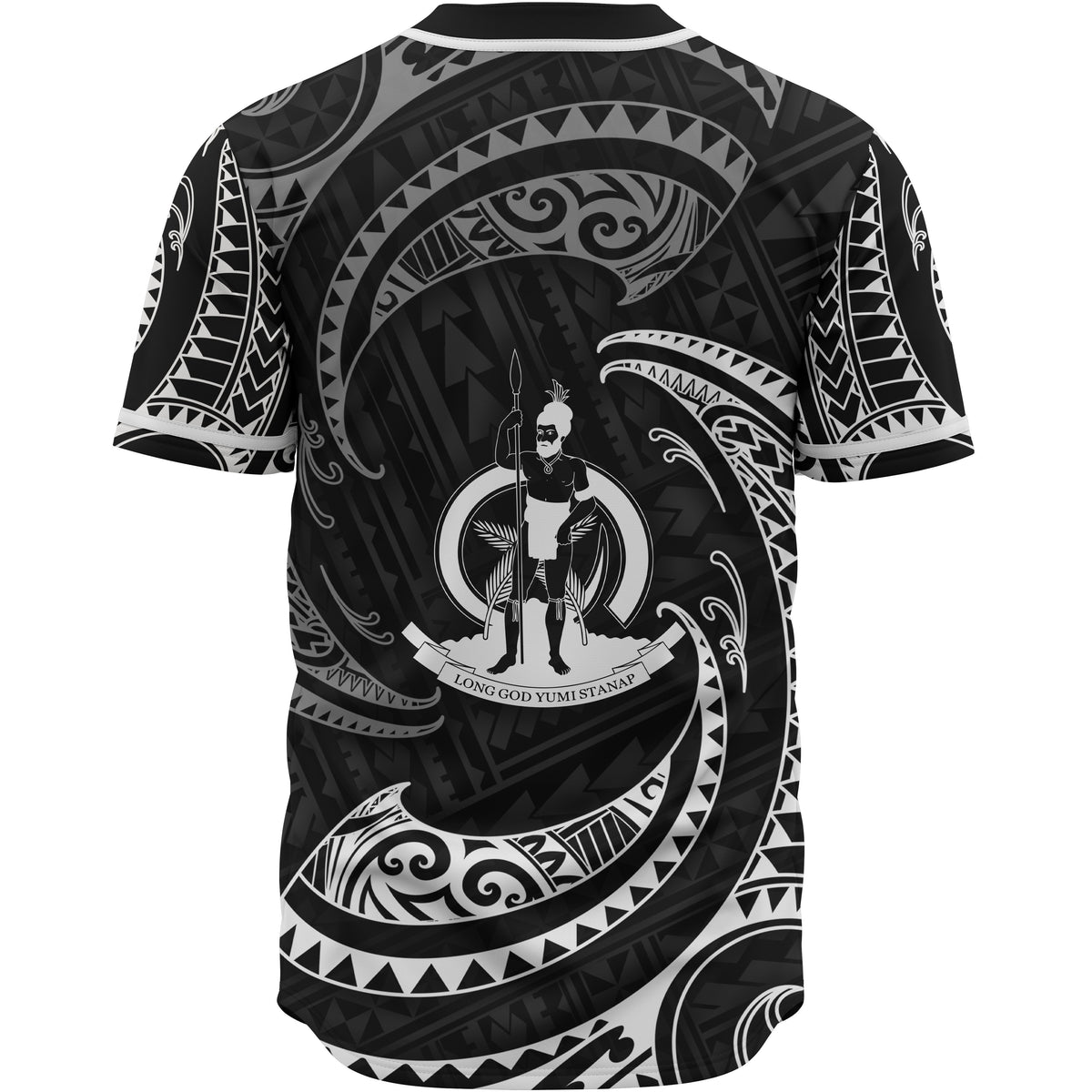Vanuatu Polynesian Custom Personalised Baseball Shirt - White Tribal Wave - Polynesian Pride