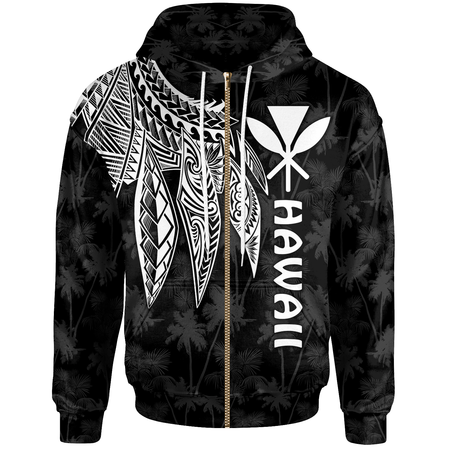 Polynesian Hawaii Kanaka Maoli Zip up Hoodie Polynesian Wings (White) Unisex White - Polynesian Pride