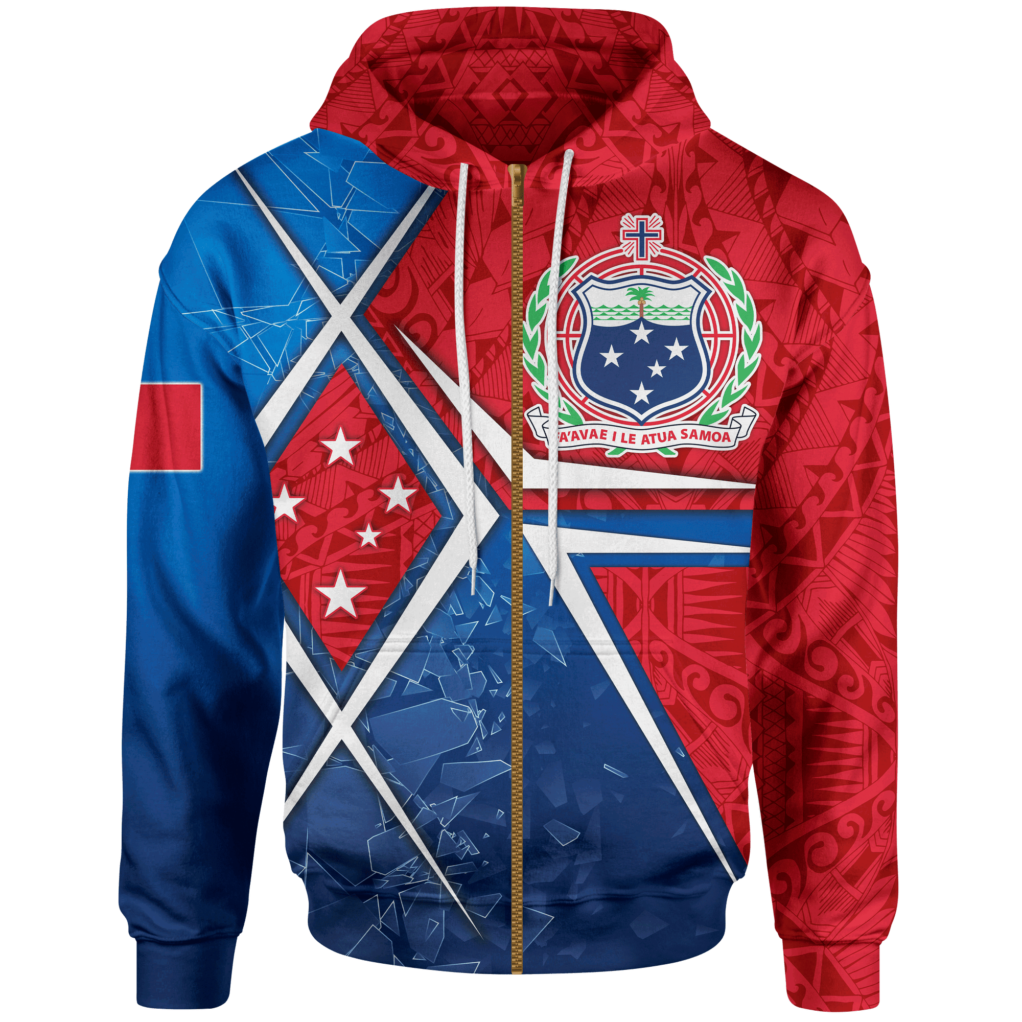 Samoa Zip up Hoodie Samoa Flag with Polynesian Patterns Unisex Blue - Polynesian Pride