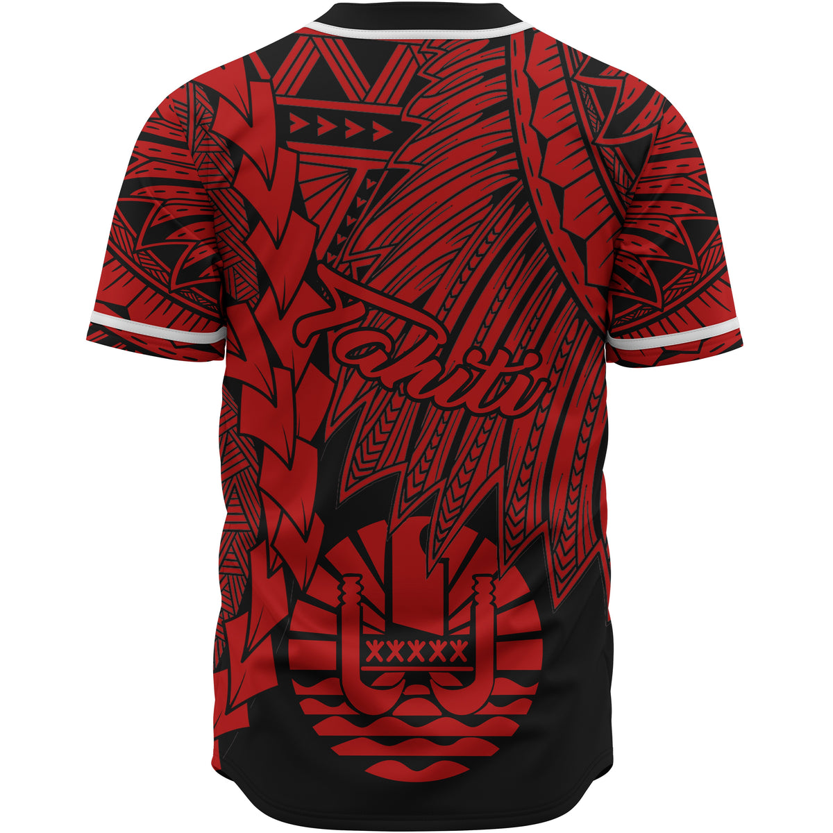 Tahiti Polynesian Baseball Shirt - Tribal Wave Tattoo Red - Polynesian Pride