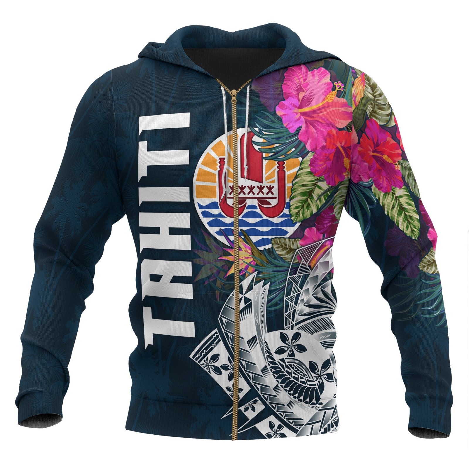 Tahiti Zip up Hoodie Tahiti Summer Vibes Unisex Blue - Polynesian Pride