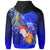 Polynesian Hawaii Zip up Hoodie Humpback Whale with Tropical Flowers (Blue) - Polynesian Pride