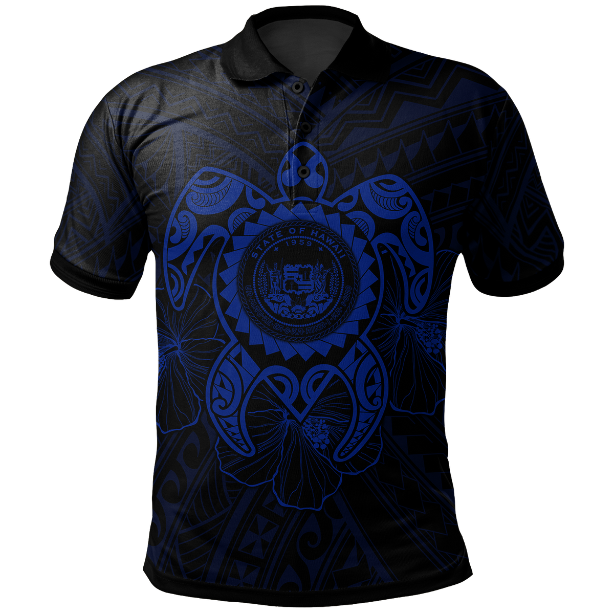 Hawaii Polynesian Polo Shirt Vintage Polynesian Turtle (Blue) Unisex Blue - Polynesian Pride