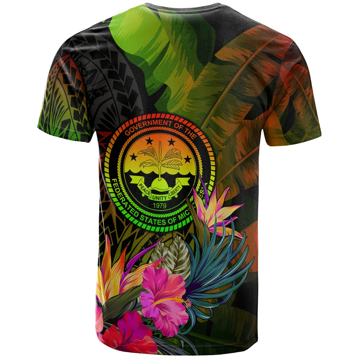 Federated States of Micronesia Polynesian Custom T Shirt Hibiscus and Banana Leaves - Polynesian Pride